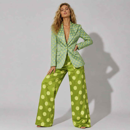 Woman wearing green polka dot suit, styled look - ARTSAY