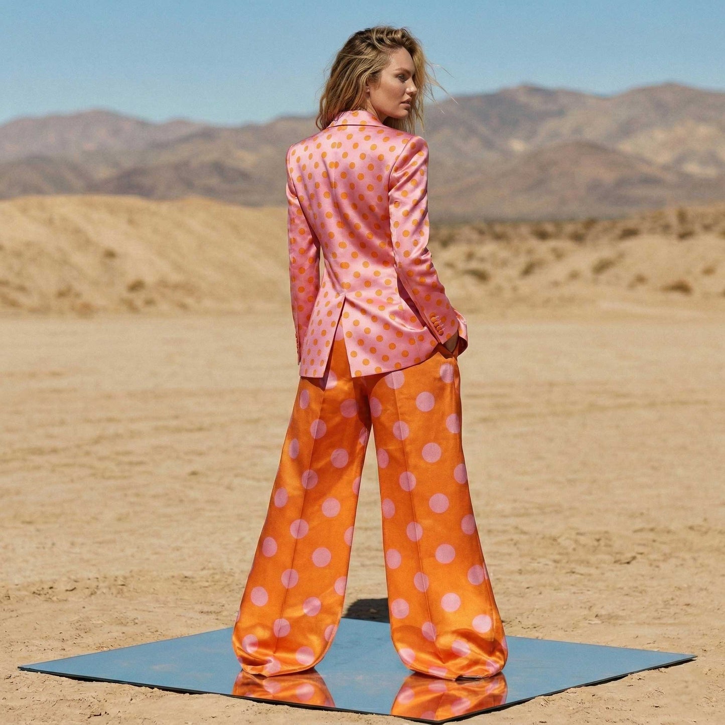 Pink & Orange Polka Dot Satin Power Suit