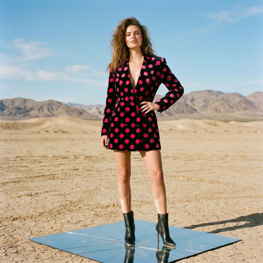 Polka Dot on Black - Double-Breasted Blazer