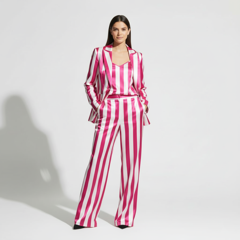 Luxury Silk Stripe Suit Set