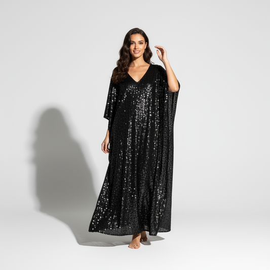 Black Sequin Kaftan Dress