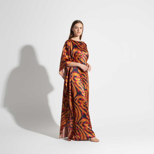 Abstract Print Charmeuse Silk Kaftan