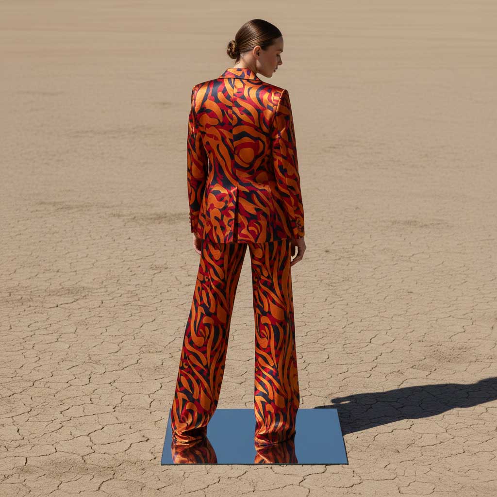 Bold Orange Flame Print Suit