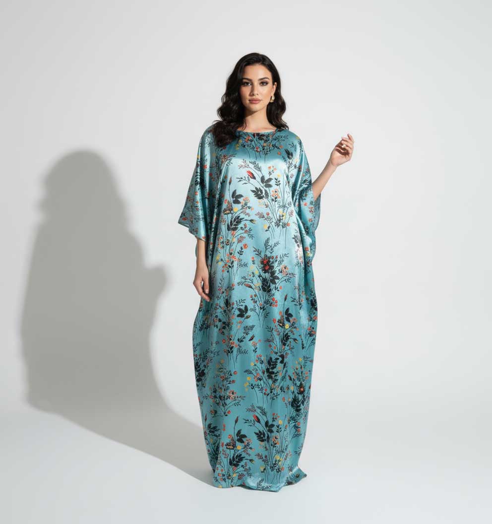 Luxe Floral Charmeuse Silk Kaftan Dress