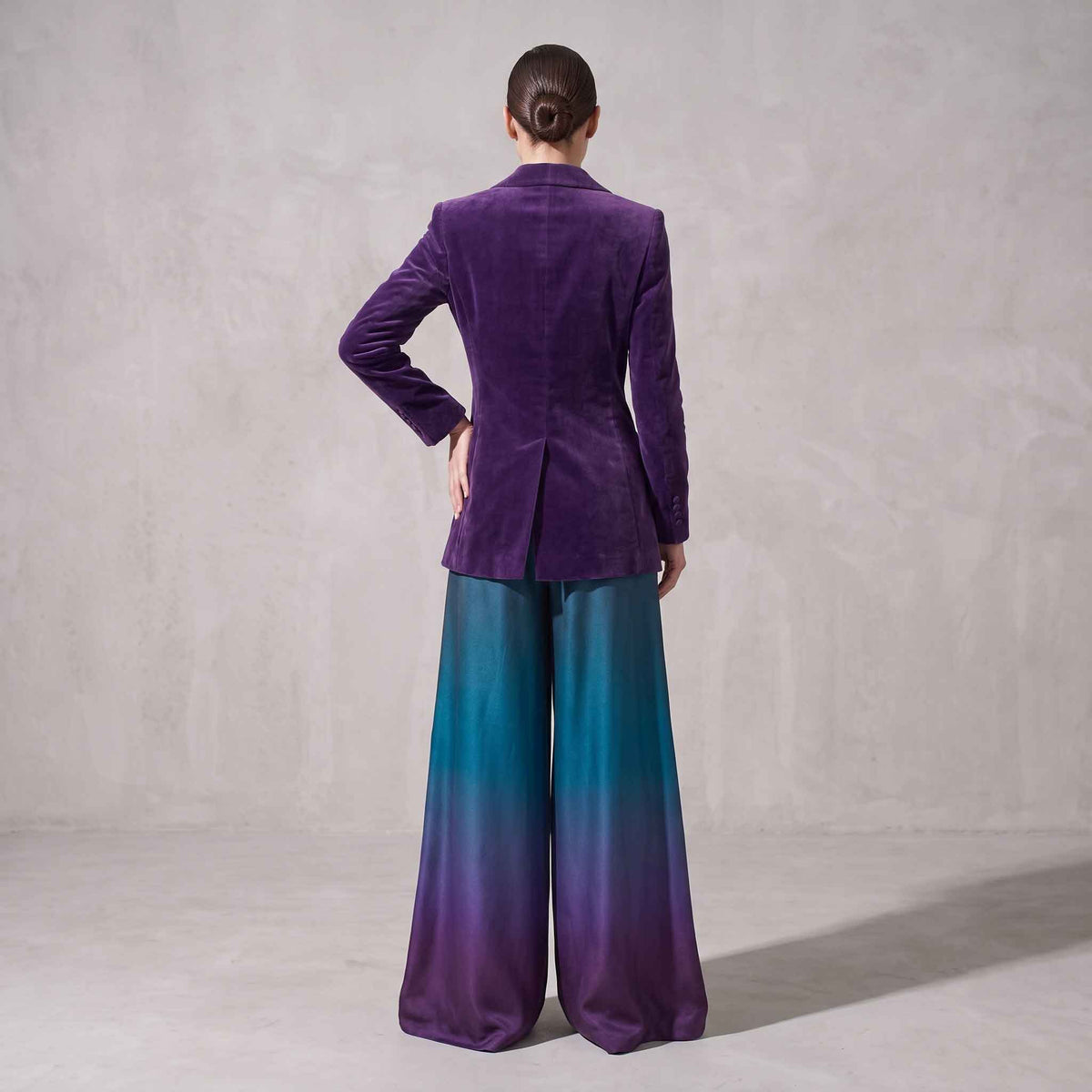 Purple Velvet Blazer & Ombré Palazzo Suit Set
