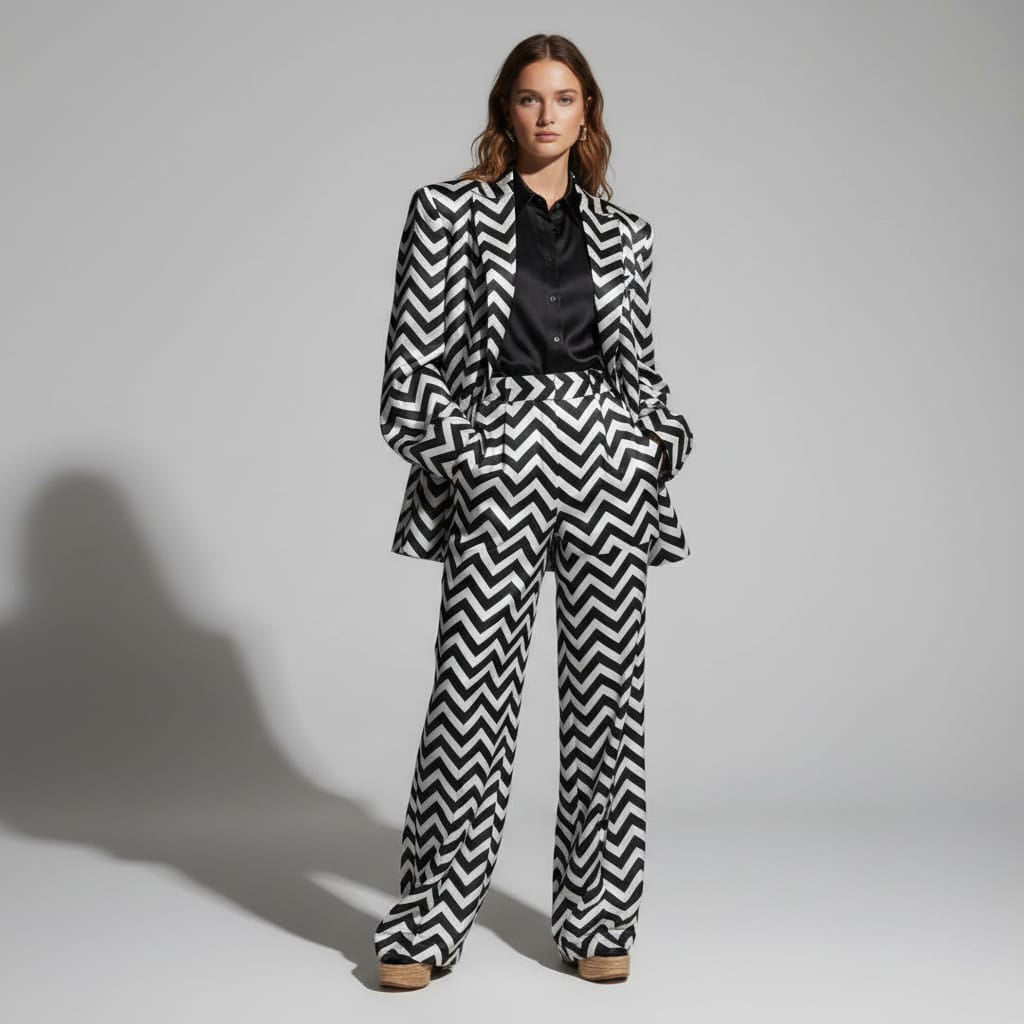 Zig-Zag Brocade Silk Pantsuit