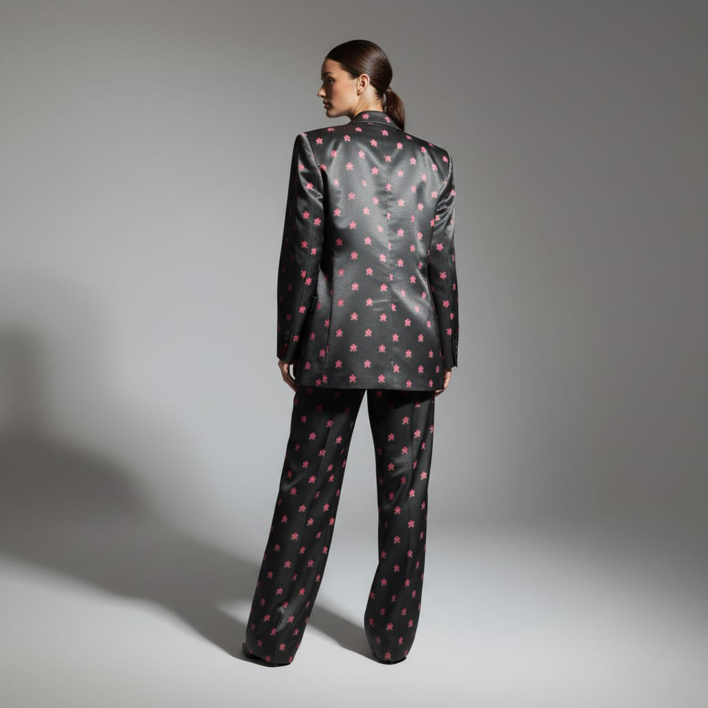 Black Brocade Silk Pantsuit