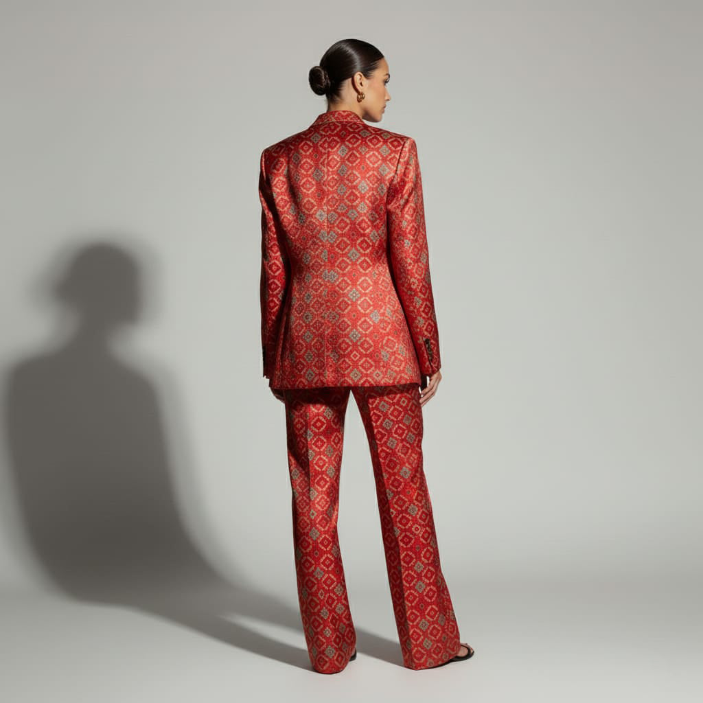 Red Brocade Silk Pantsuit