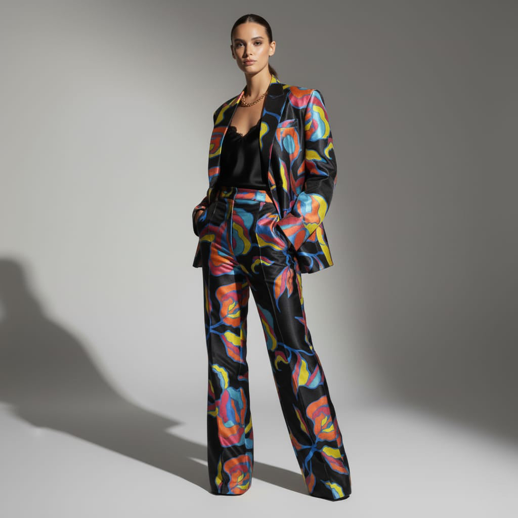 Abstract Brocade Silk Pantsuit