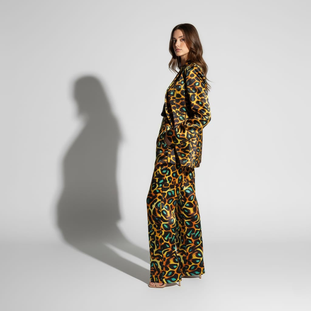 Leopard Printed Silk Suit