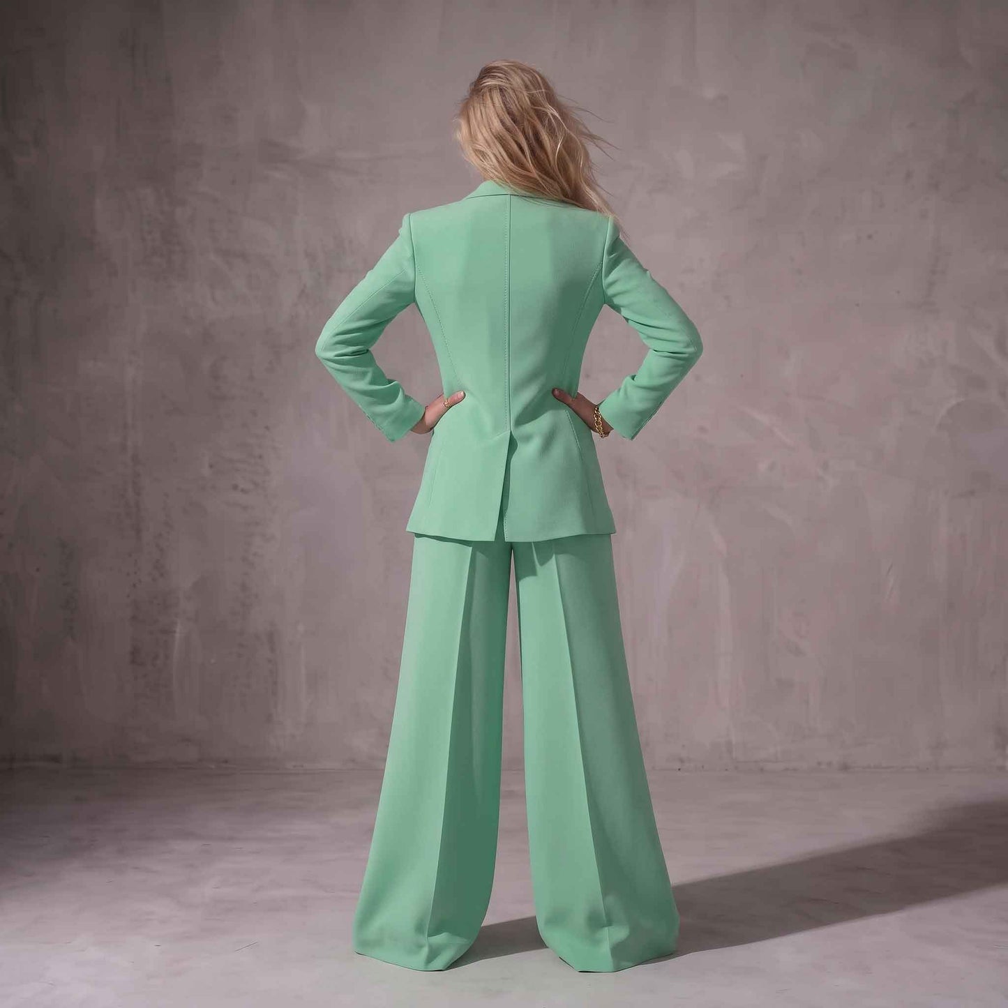 Light Green Wide-Leg Blazer Set