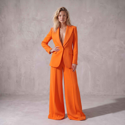 Orange Blazer & Wide-Leg Pants Set