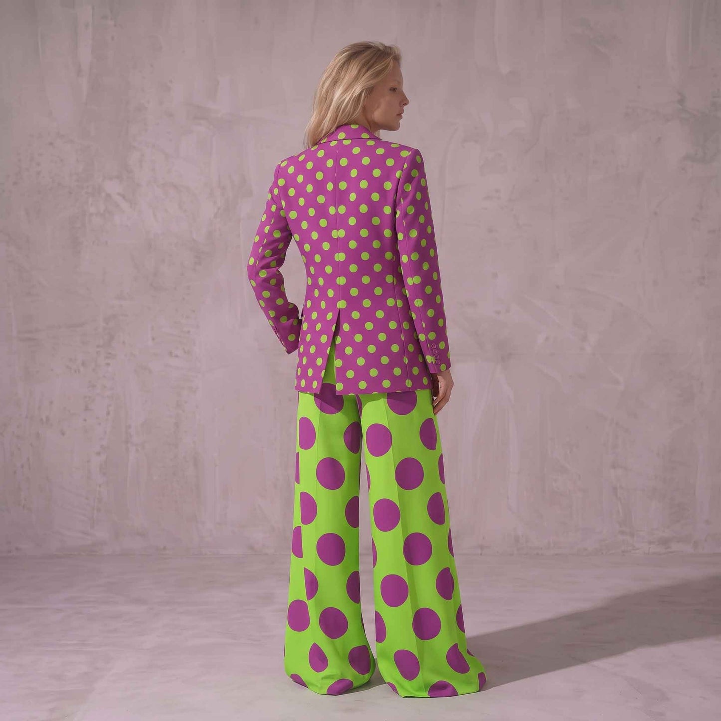 Purple & Green Polka Dot Blazer Suit Set
