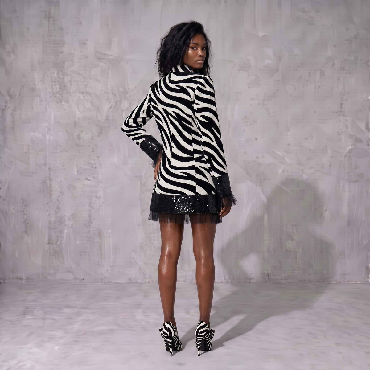 Zebra Velvet Double-Breasted Blazer
