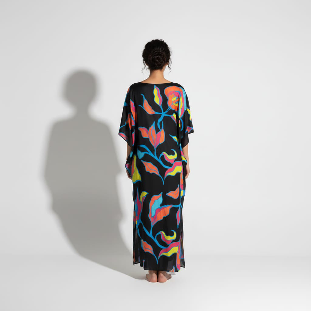 Abstract Floral Printed Kaftan