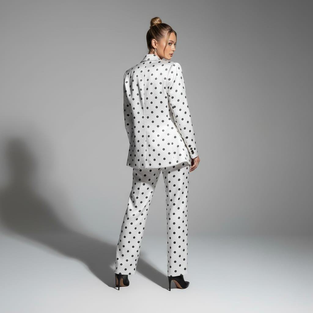 Polka dot pant suit, back view - ARTSAY