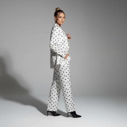 Polka dot pant suit, side view - ARTSAY