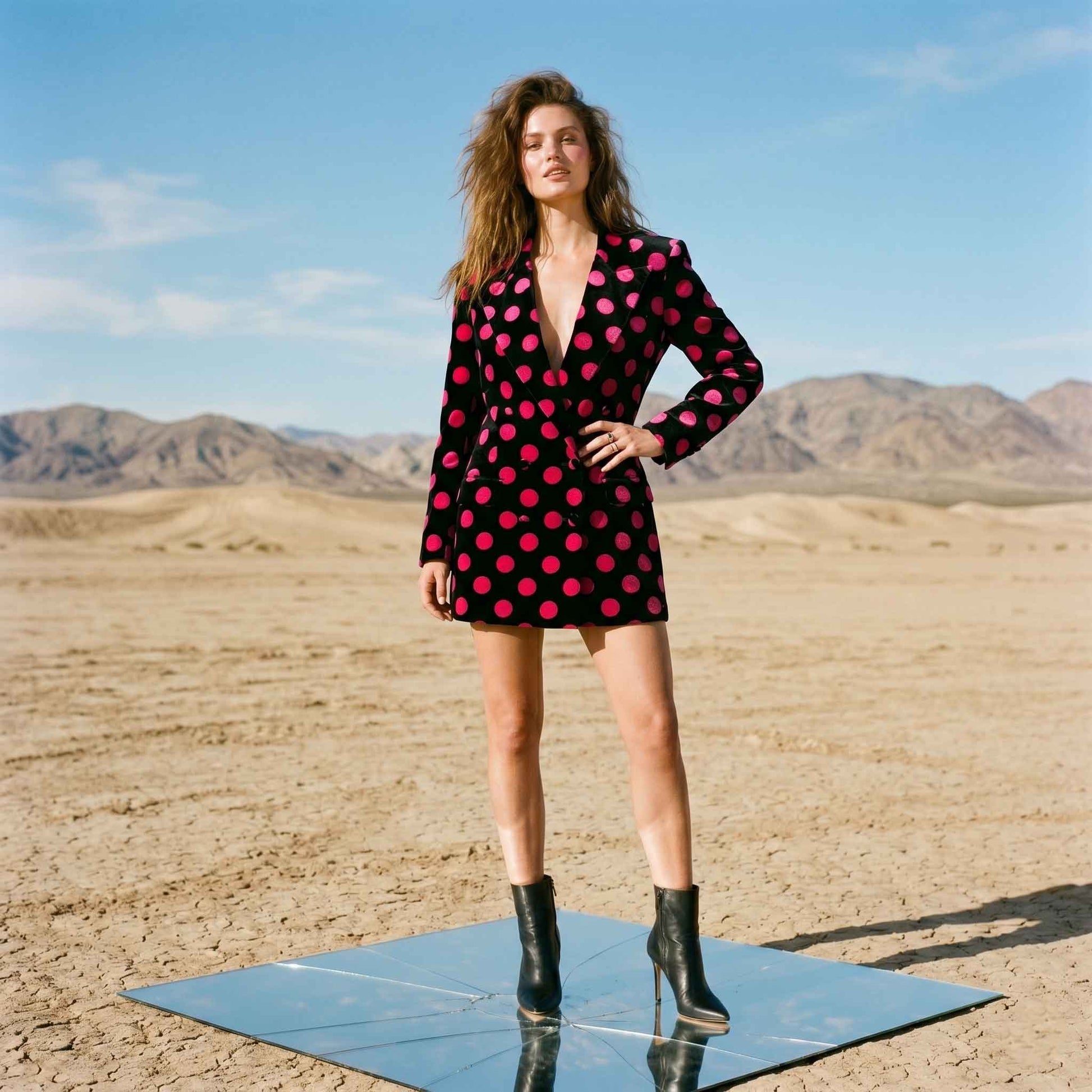 Woman wearing black polka dot velvet blazer, styled look - ARTSAY