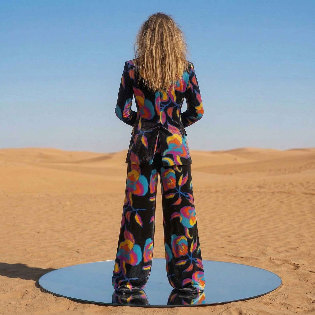 Black velvet abstract print suit, back view - ARTSAY