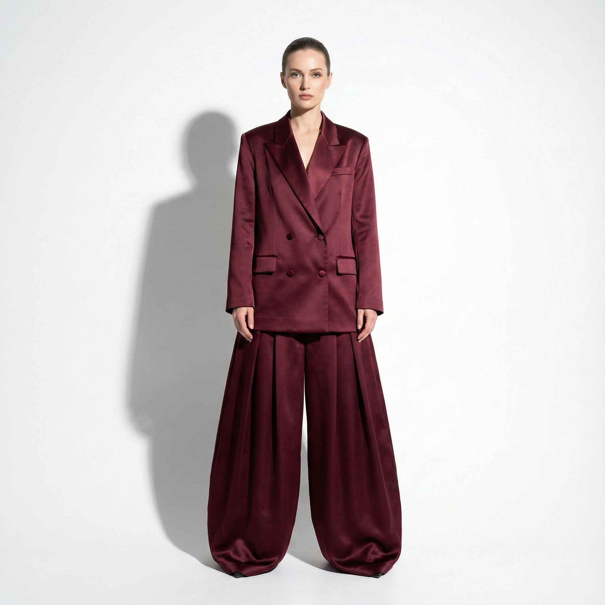 Custom tailored 2-piece blazer suit set, front view - ARTSAY