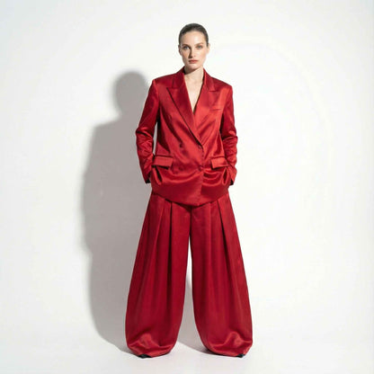 Woman wearing custom tailored suit set, styled look - ARTSAY