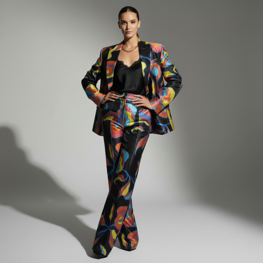 Abstract Brocade Silk Pantsuit