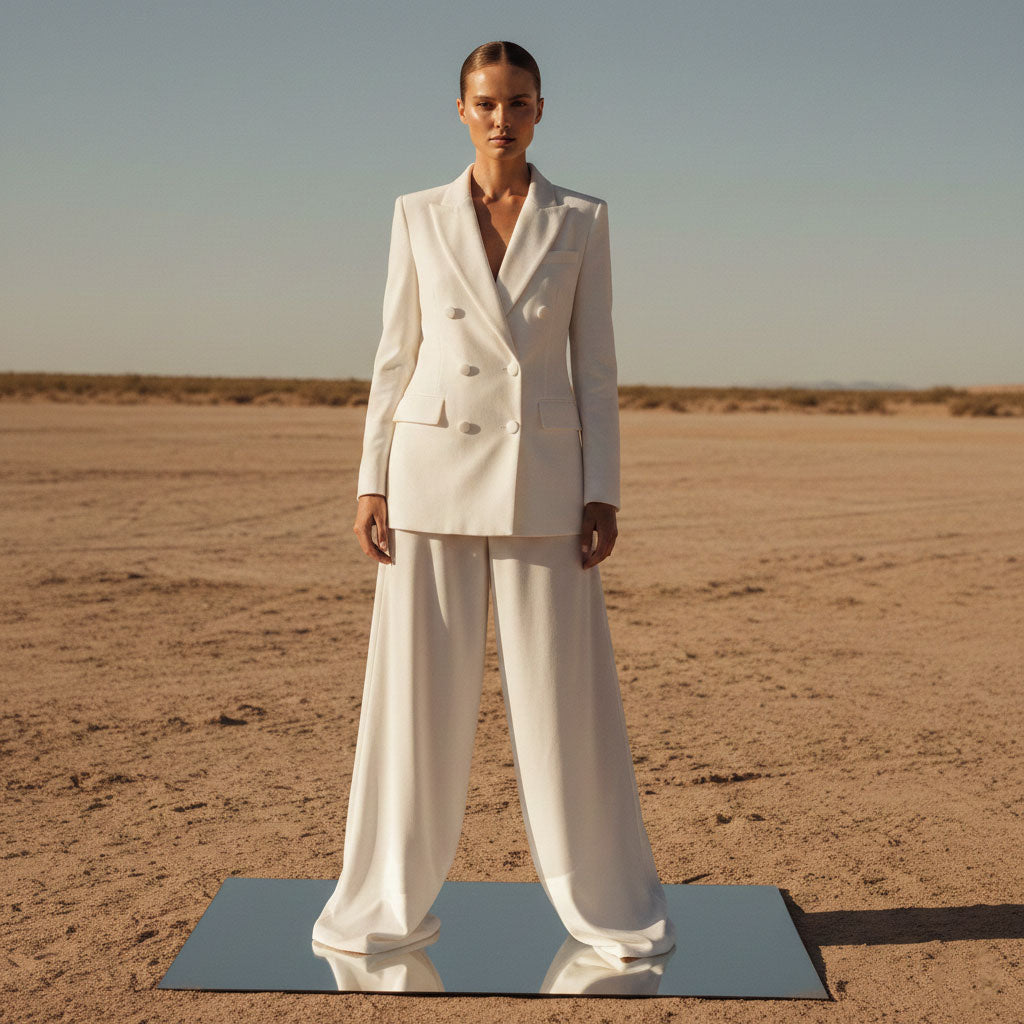 Ivory Velvet Double-Breasted Power Suit