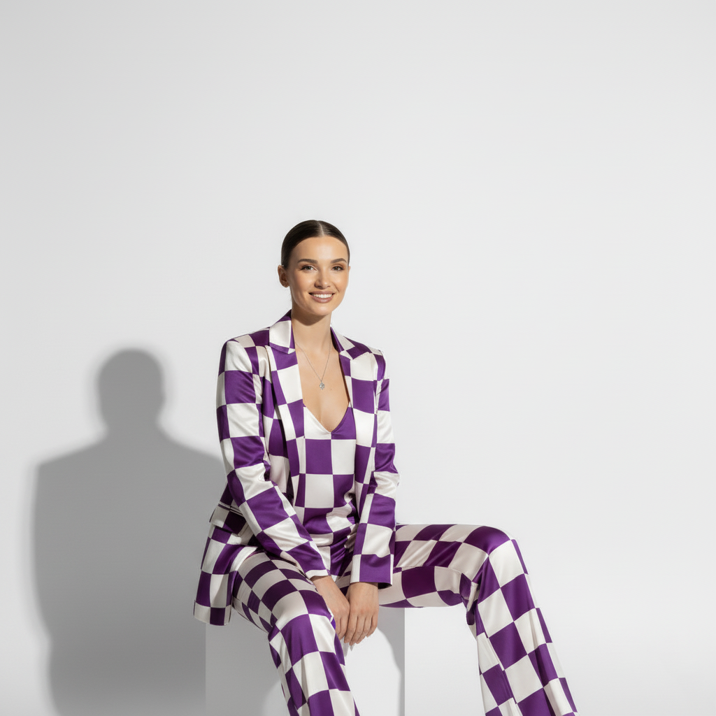 Bold Checkered Silk Suit