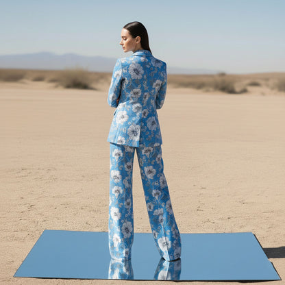 Blue Floral Luxury Velvet Power Suit - 2 Piece Women’s Suit