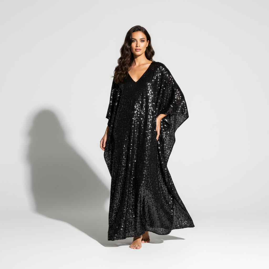 Black Sequin Kaftan Dress