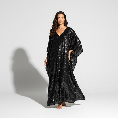 Black Sequin Kaftan Dress