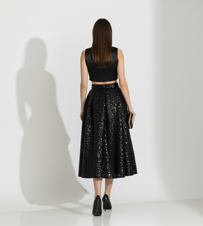 Black Sequin Midi Skirt Set