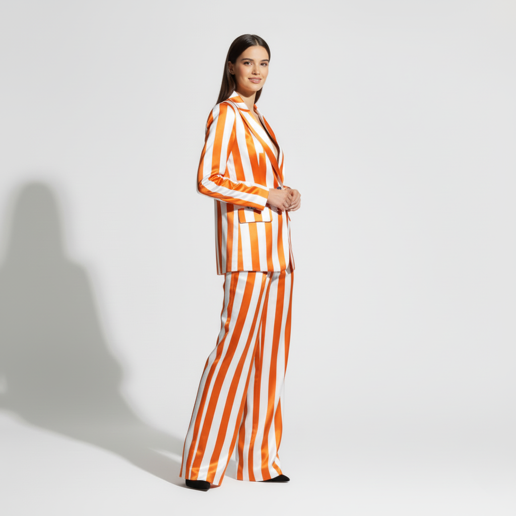 Luxury Silk Stripe Suit Set
