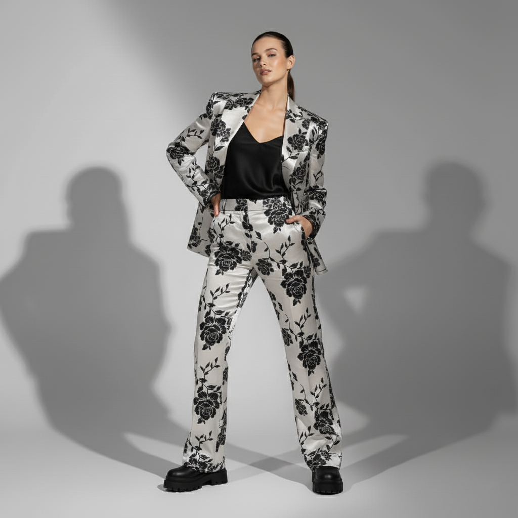 Floral Brocade Silk Pantsuit