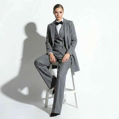 Women's Grey Custom Tailored Wool Blend Suit 3 Piece Set