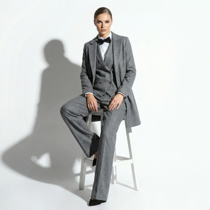 Women's Grey Custom Tailored Wool Blend Suit 3 Piece Set
