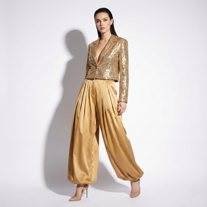 Custom 2 Piece Sequin Blazer & Satin Palazzo Set