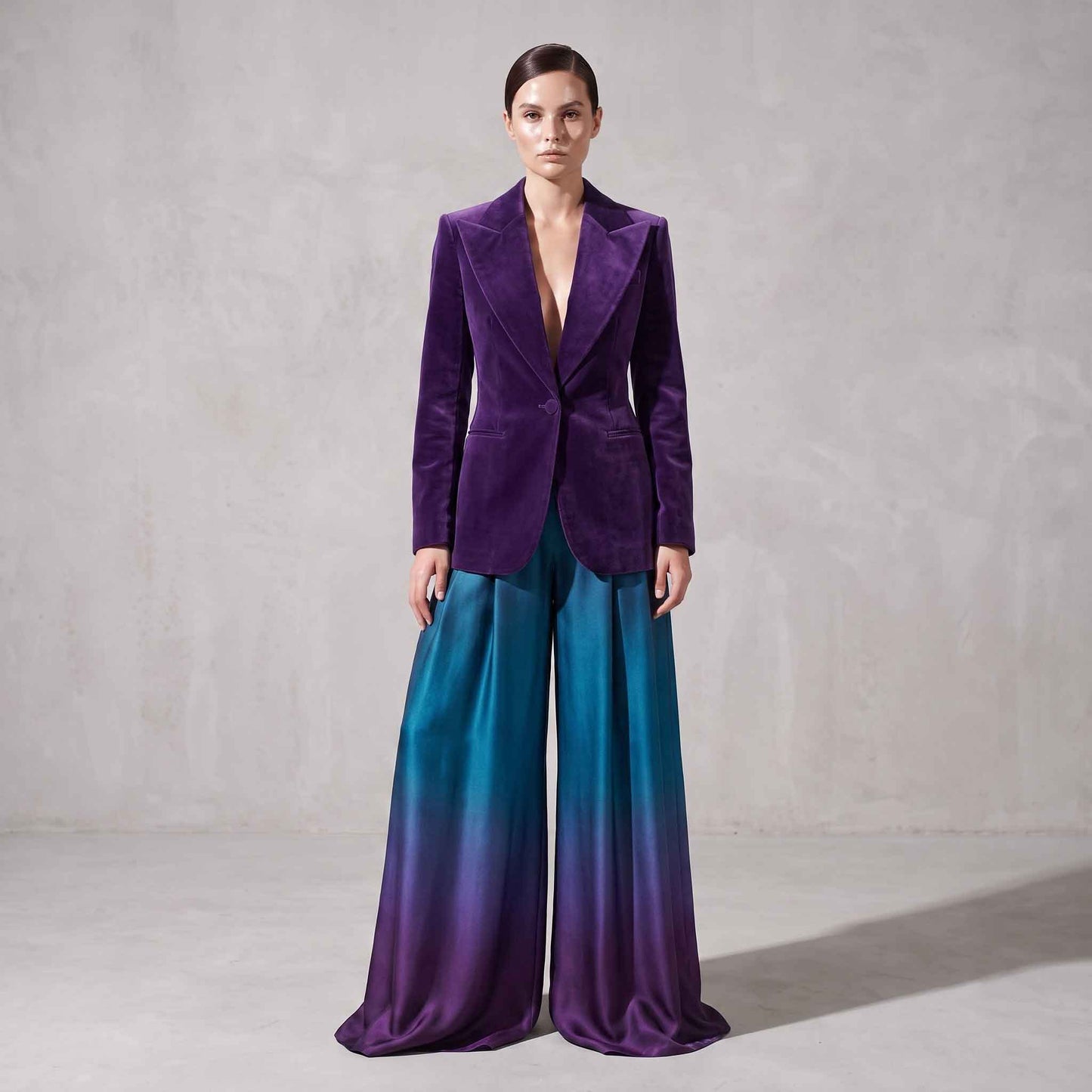 Purple Velvet Blazer & Ombré Palazzo Suit Set