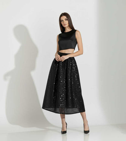 Black Sequin Midi Skirt Set