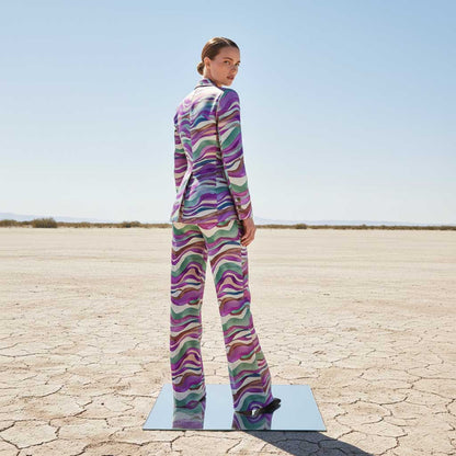 Wave Print Blazer & Wide Leg Trousers