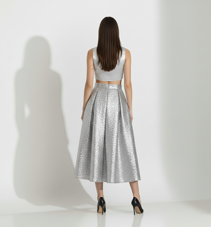 Silver Sequin Midi Skirt Set
