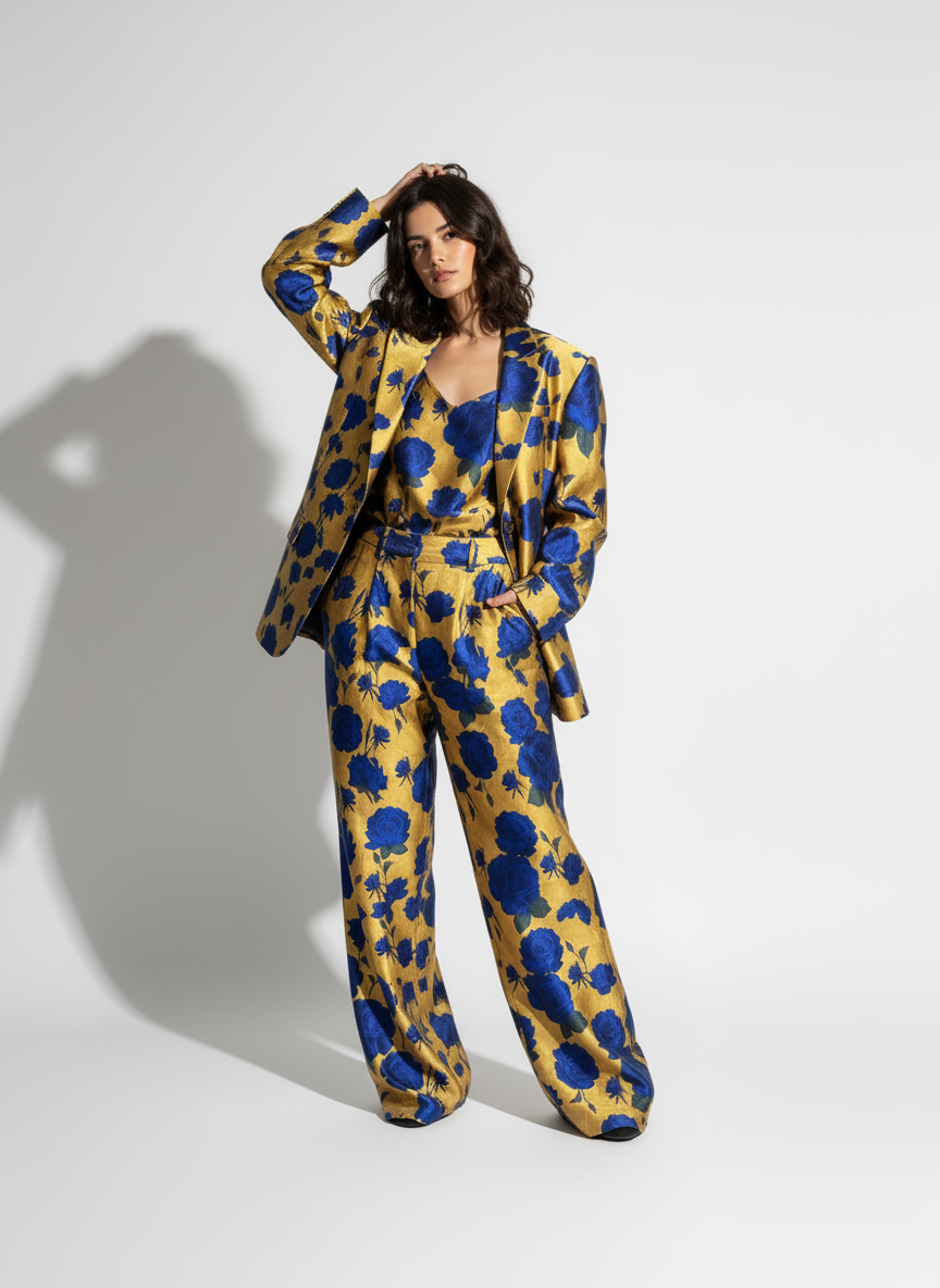 Blue Gold Silk Pantsuit