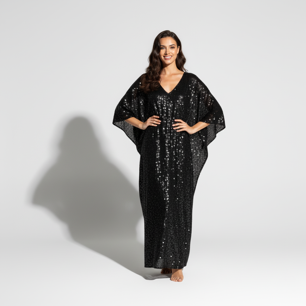 Black Sequin Kaftan Dress