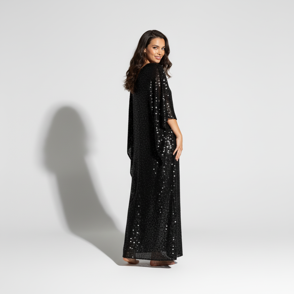 Black Sequin Kaftan Dress