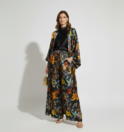 Charmeuse Silk Kimono & Wide-Leg Pant Set