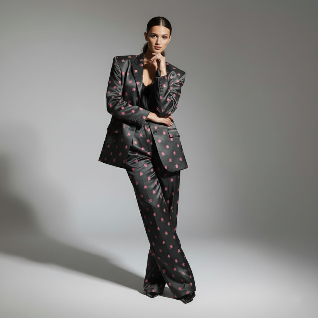 Black Brocade Silk Pantsuit