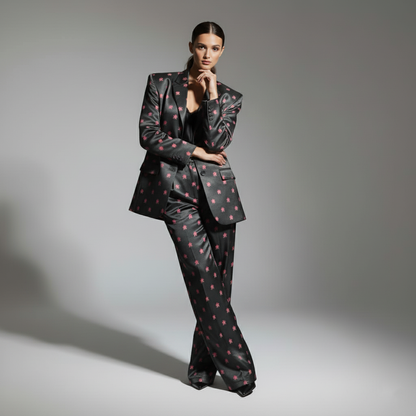 Black Brocade Silk Pantsuit