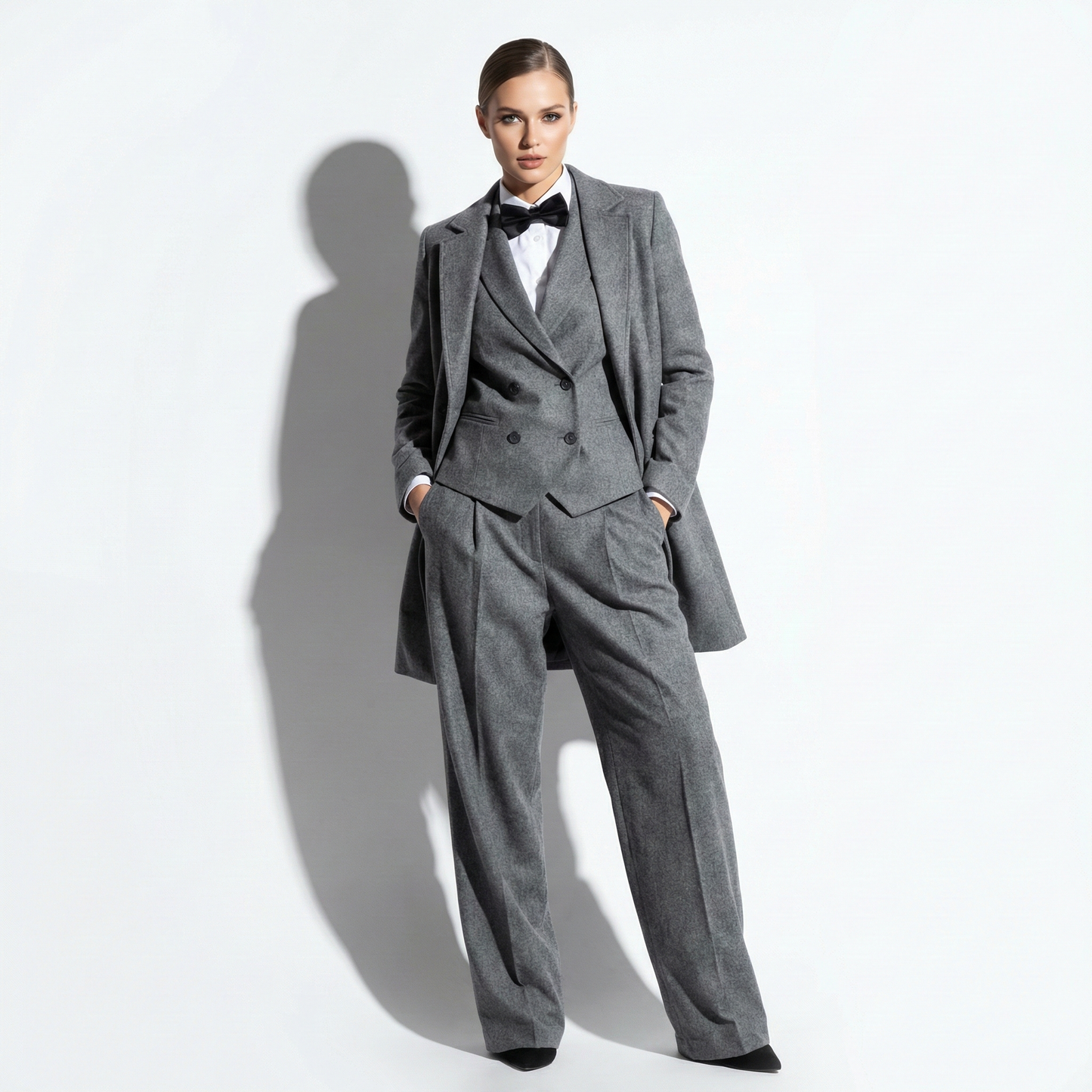 Women's Grey Custom Tailored Wool Blend Suit 3 Piece Set