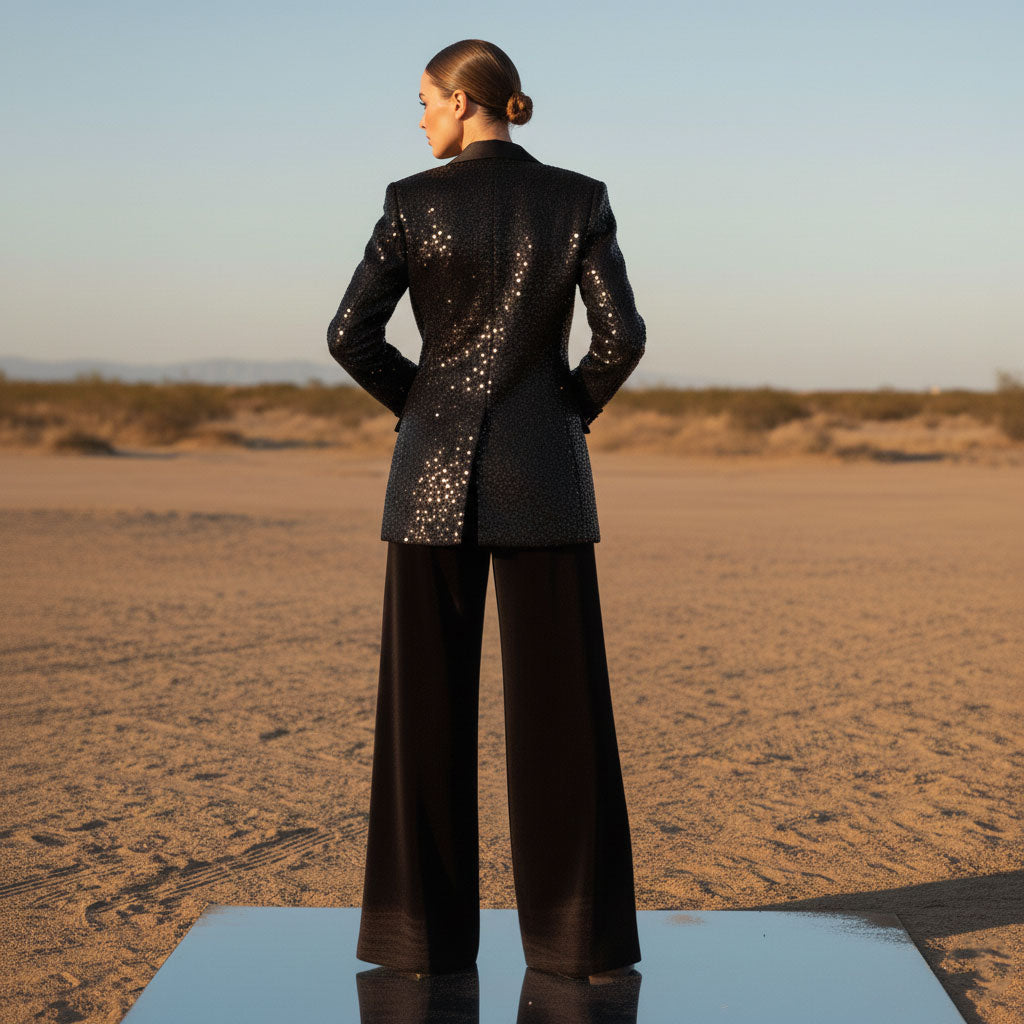 Women’s Sequin Blazer & Velvet Wide-Leg Pant Set