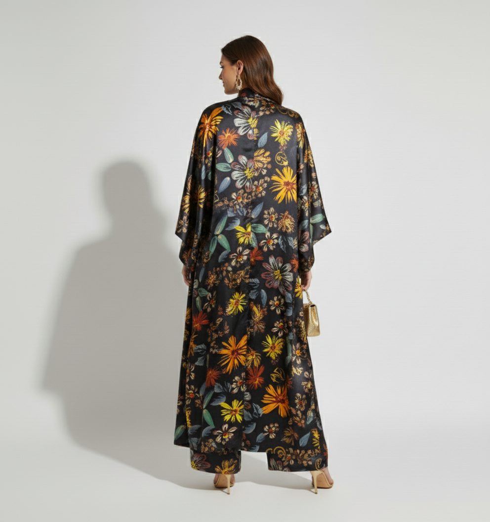 Charmeuse Silk Kimono & Wide-Leg Pant Set